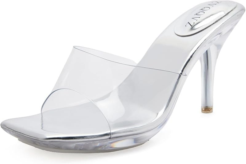 Clear Heels for Women Sexy High Heels Sandals Platform Stiletto Kitten Square Toe Comfortable Shoes Transparent Strap