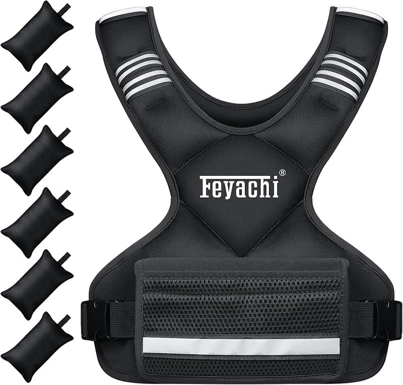 Feyachi Adjustable Weighted Vest, 3-32lb Vest with 6 Ironsand weights — sandbag weighted vest for sandbag weighted vest