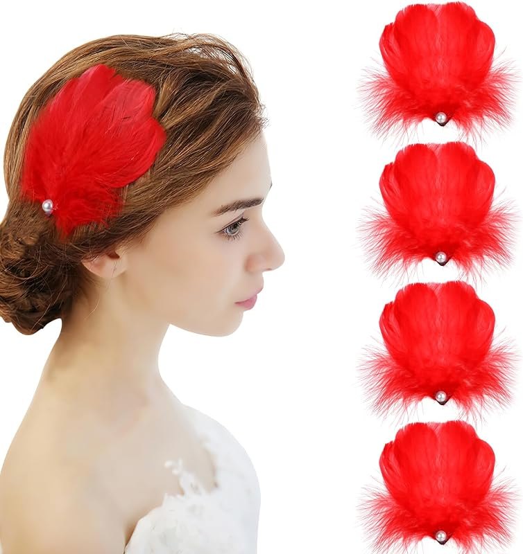 MWOOT 4 Pcs Feather Hair Clips for Carnival Costume,Bride Wedding Cosplay Party, Feather Headpiece — Mockingjay