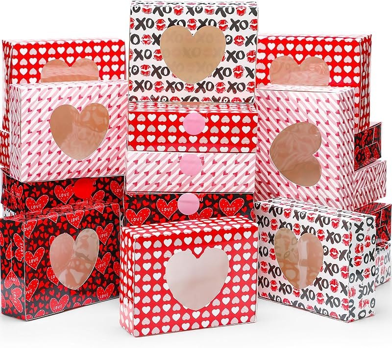 24 Pcs Valentines Heart Bakery Cookie Boxes 8 x 6 x 2.5'' — valentines gift box for valentines gift box