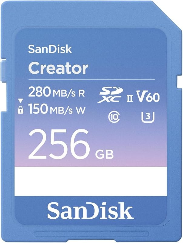 SANDISK 256GB Creator SD UHS-II Card, Read speeds up to 280MB/s, for DSLR and Mirrorless Cameras, 4K UHD, 6K Video