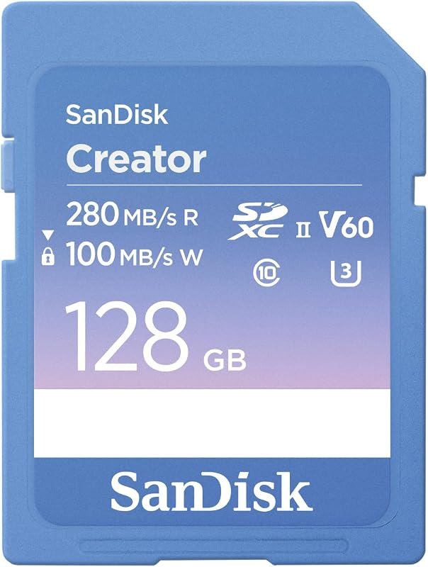 SANDISK 128GB Creator SD UHS-II Card, Read speeds up to 280MB/s, for DSLR and Mirrorless Cameras, 4K UHD, 6K Video
