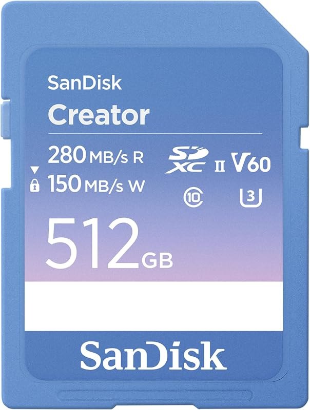SANDISK 512GB Creator SD UHS-II Card, Read speeds up to 280MB/s, for DSLR and Mirrorless Cameras, 4K UHD, 6K Video