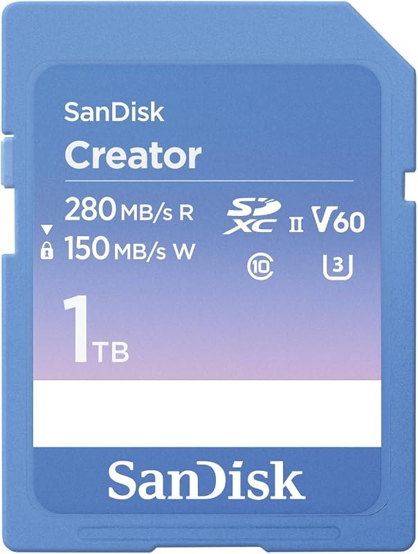 SANDISK 1TB Creator SD UHS-II Card, Read speeds up to 280MB/s, for DSLR and Mirrorless Cameras, 4K UHD, 6K Video, V60