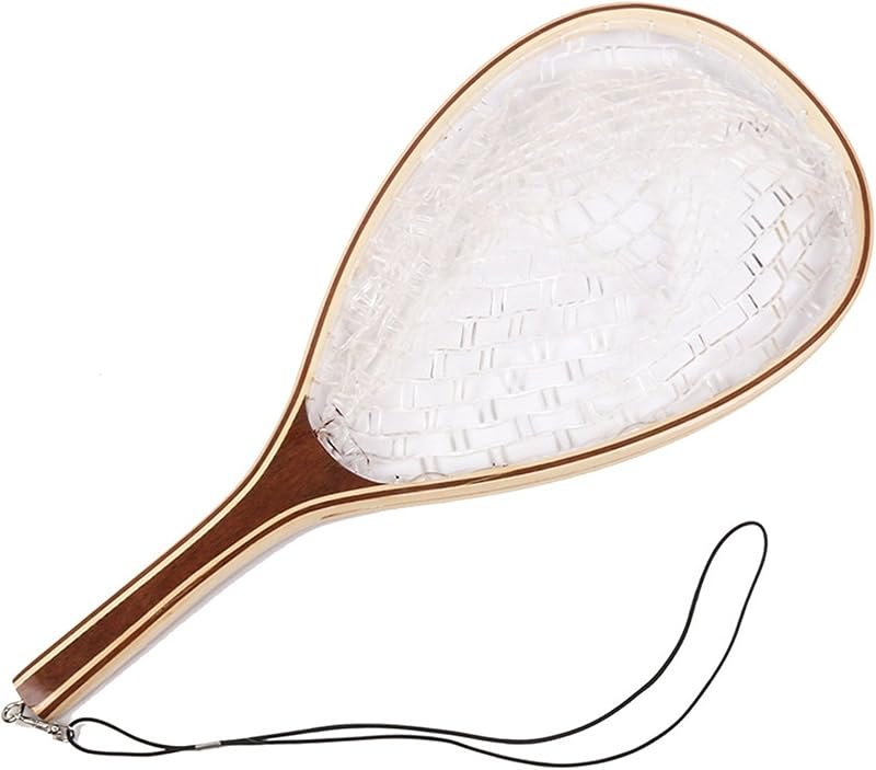 Hipicute Fly Fishing Net, Trout Net, Wooden Frame Fly Fishing Landing Net with Soft Rubber Mesh for Catch and Release