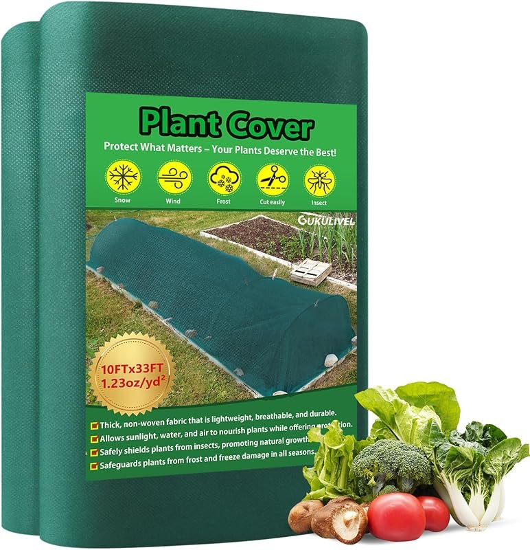 Plant Covers Freeze Protection, 10x33ft Green Frost Blanket for Winter, 1.23 oz/yd² Fabric, Premium Frost Protection