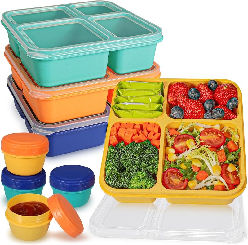 TOUWMX Original 40OZ Lunchable Container with Dressing Container, 4 Compartments Bento Box Lunch Box Microwave Safe