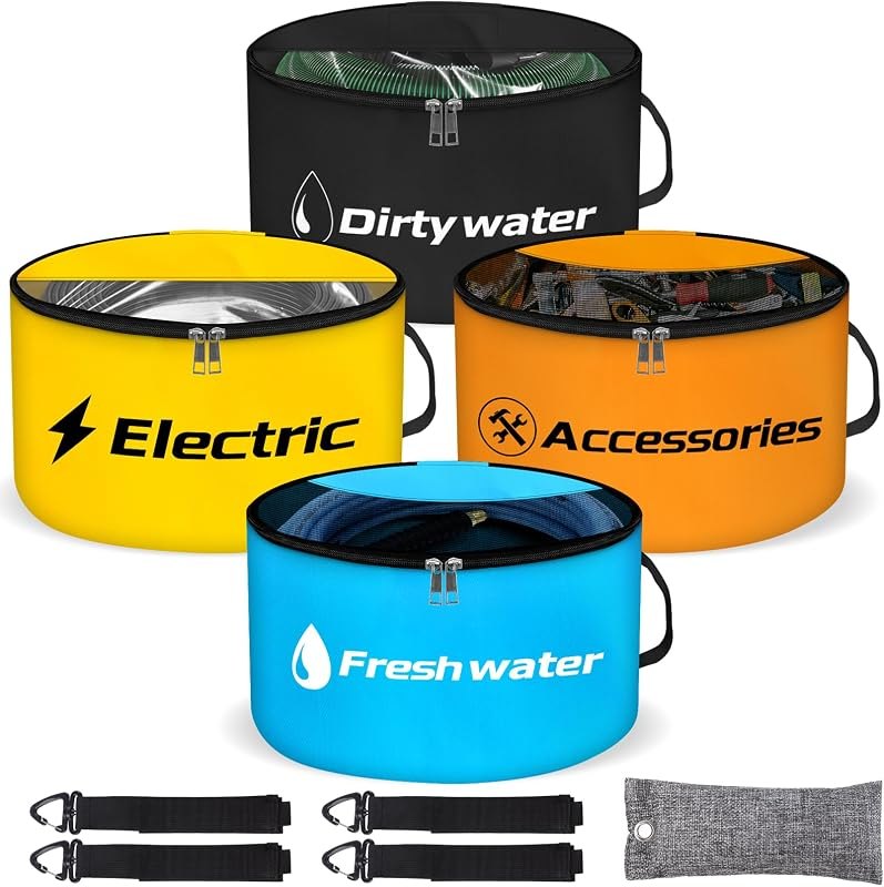 Rv Sewer Hose Storage, 4 Pack Waterproof Rv Storage and Organization with Dual Zipper Closing Visible Cover