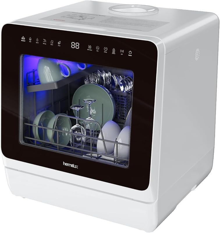 Hermitlux Countertop Dishwasher, 7 Washing Programs Portable Dishwasher — household countertop dishwasher for