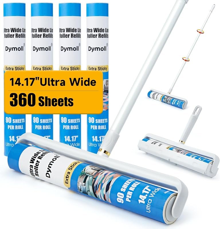 Dymoll 14.17" Large Lint Rollers for Pet Hair Extra Sticky, 360 Sheets Roller with Long Handle for Cleaning Carpets