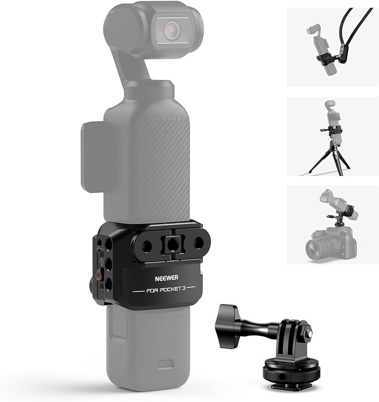 NEEWER Pocket 3 Cage, Aluminum Alloy Gimbal Video Recording Rig with Action Camera Extension Adapter 1/4" Threads Cold