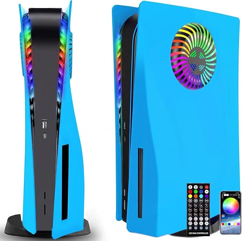 for PS5 Faceplates with Cooling Vents LED Lights, Megadream Cooling Cover Replacement Plates Shell Accessories