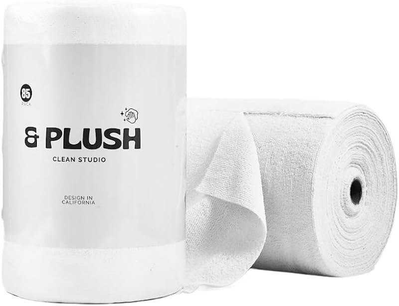 & PLUSH Microfiber Cleaning Cloth Roll - 85 Pack, Tear Away Microfiber Towels, 12" x 12", Reusable, Washable, Streak