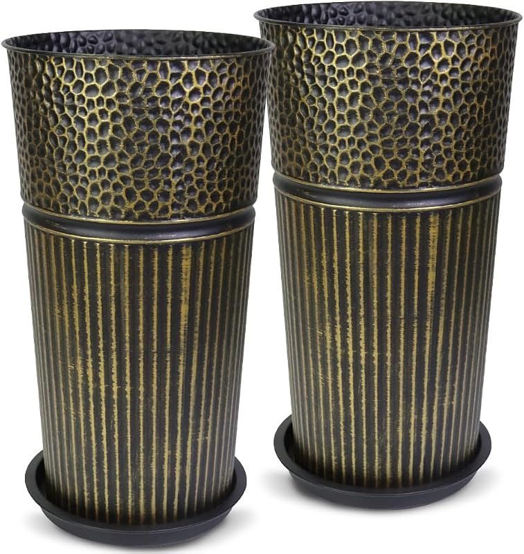 2 Pcs Pack 25 Inches Metal Tall Tapered Planter Pots Large Galvanized Steel Round Planter Flower Pot with Drainage