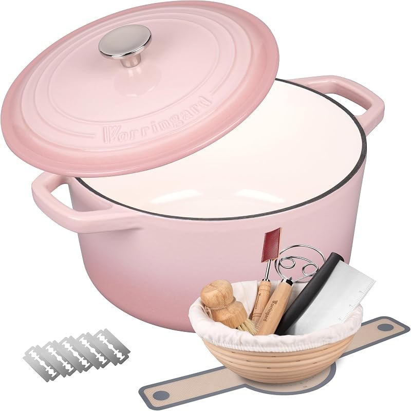 VORRINGARD Enameled Cast Iron Dutch Oven Pot with Lid, for Bread Baking, Round Bread Oven- include Sourdough Bread