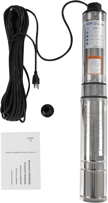 Deep Well Submersible Pump, 3.85" OD Pipe 110V/60HZ Stainless Steel Water Pump, 1.25" Outlet Submersible Bore Pump