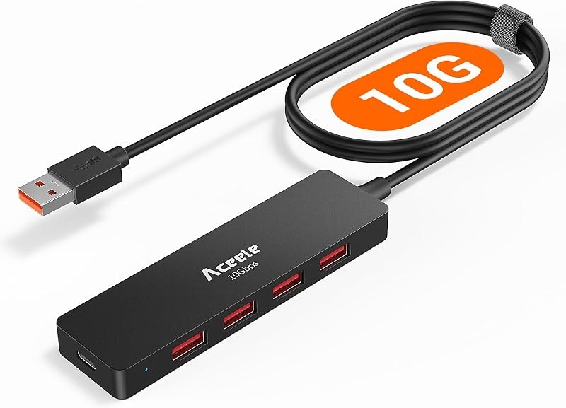 USB A 3.2 Gen 2 Hub with 4 USB-A Ports & Type-C Charging, 10Gbps Data Transfer Extension Splitter with 120cm Long