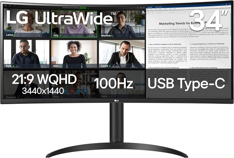 LG 34WR55QK-B 34-inch UltraWide WQHD (3440 x 1440) Curved Computer Monitor, 100Hz, 5ms, HDR10, Reader Mode, HDMI