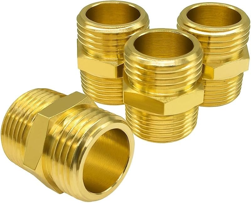 Hooshing 4PCS Garden Hose Adapter 3/4" GHT Male to 3/4" NPT Male Connector — best rain barrel spigot kit for rain