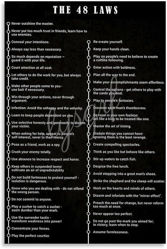 The 48 Laws of Power Poster Robert Greene Books Quote Art Posters (2) Canvas Painting Posters And Prints Wall Art for