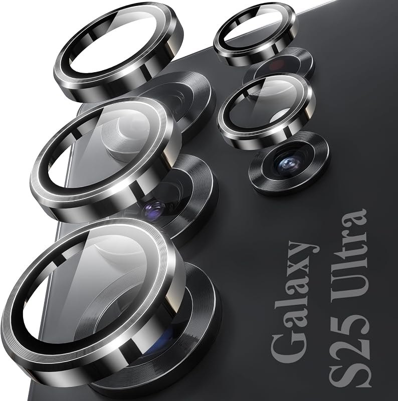 YWXTW Camera Lens Protector for Samsung Galaxy S25 Ultra, [5X Stronger] Individual Metal Ring Tempered Glass Camera