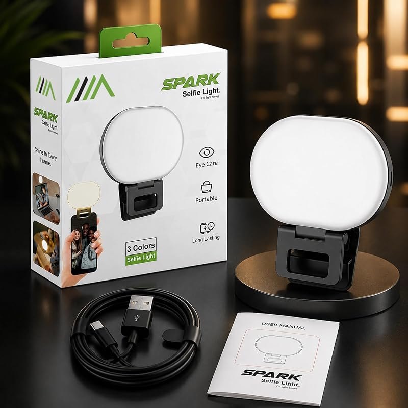 Clip On Selfie Light for Phone & Laptop, 60 LED Portable Selfie Light, Rechargeable 2000mAh Ring Light with 3 Modes 10