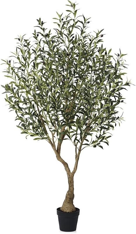 Artificial Olive Tree 6FT Fake Plants Indoor - UV Resistant Faux Olive Tree in Black Pot, Outdoor Tall Faux Silk Tree