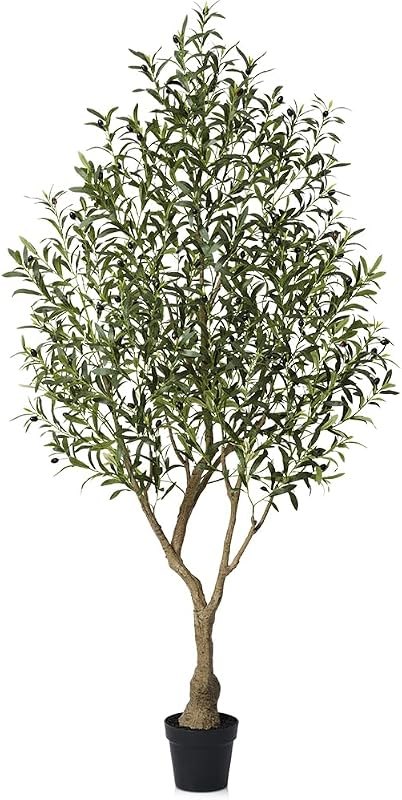 Artificial Olive Tree 7FT Fake Plants Indoor - UV Resistant Faux Olive Tree in Black Pot, Outdoor Tall Faux Silk Tree