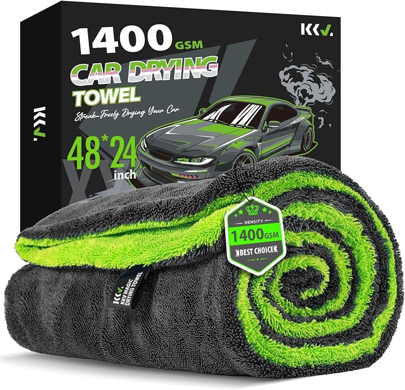 KKV Full-Sized SUV Drying Towel, 48”x24” Dual Sided Microfiber Car Cleaning Towel with Twisting Yarn Technique