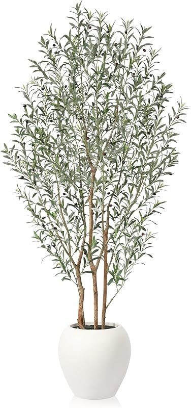 VeriNatural Artificial Olive Tree, 8FT Tall, Faux Olive Trees with Natural Wood Trunk & Lifelike Fruits, Indoor, White