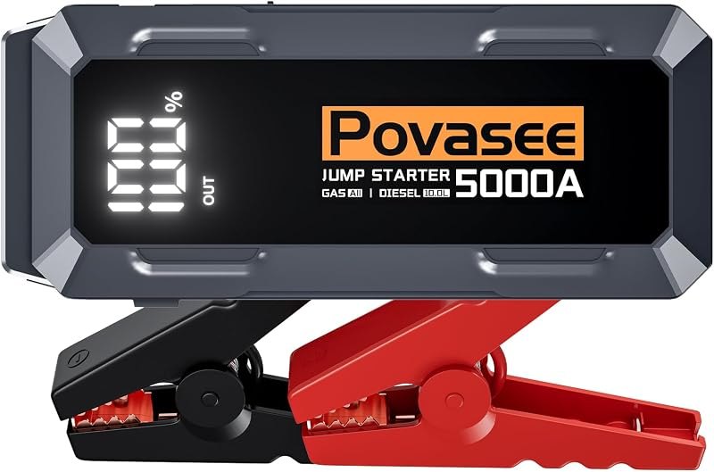 Povasee Car Battery Jump Starter 5000A Jump Box (All Gas/10L Diesel) Portable Car Jump Starter Battery Pack, 12V