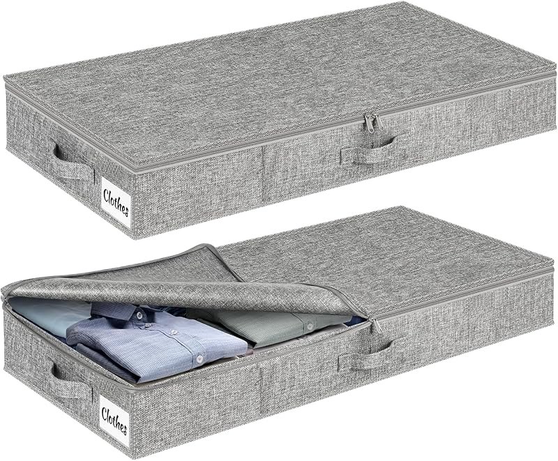 Under Bed Storage Container Bins 2 Pack, 4 Inch Thin Low Profile Underbed Clothes Storage Organizer for Dorm & Home