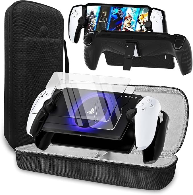 QUAGGY 3-in-1 Accessoris Kit Compatible with Playstation Portal, EVA Carrying Case for PS Portal with Silicone