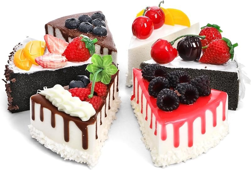 Peohud 6 PCS Fake Slice Cake, Artificial Cake for Display, Faux Simulation Realistic Dessert for Bakery Shop Display