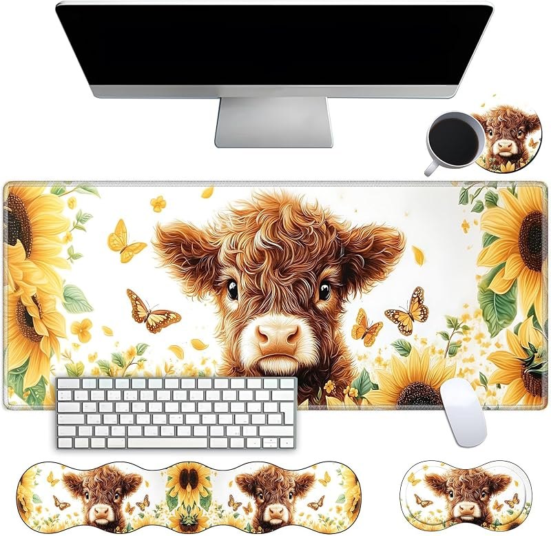 Desk Mat Large Gaming Mouse pad Set 31.5x11.8 inch [4in1Mousepad + Keyboard Wrist Rest+Mouse Wrist Rest+Coaster ] with
