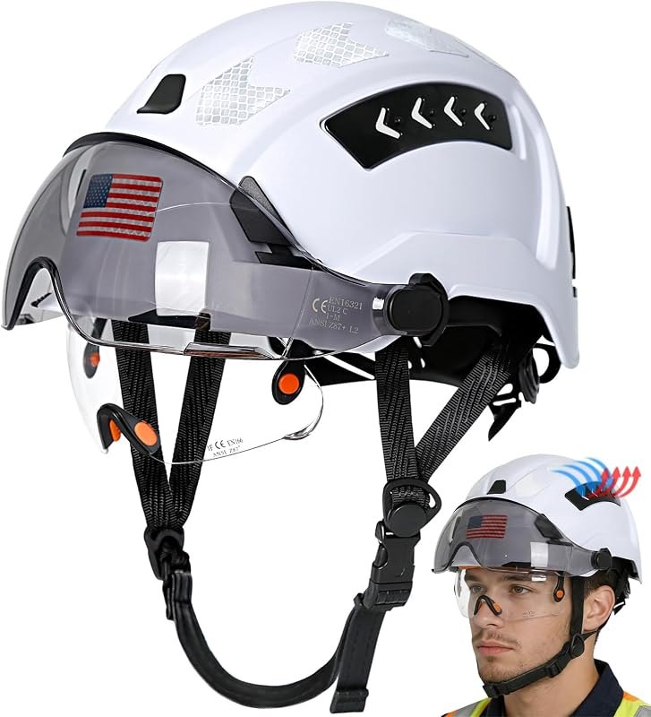 Hard Hats Construction OSHA Approved with Visor-Safety Helmet Hard Hat with Chin Strap,Vented Hardhat with Visor and