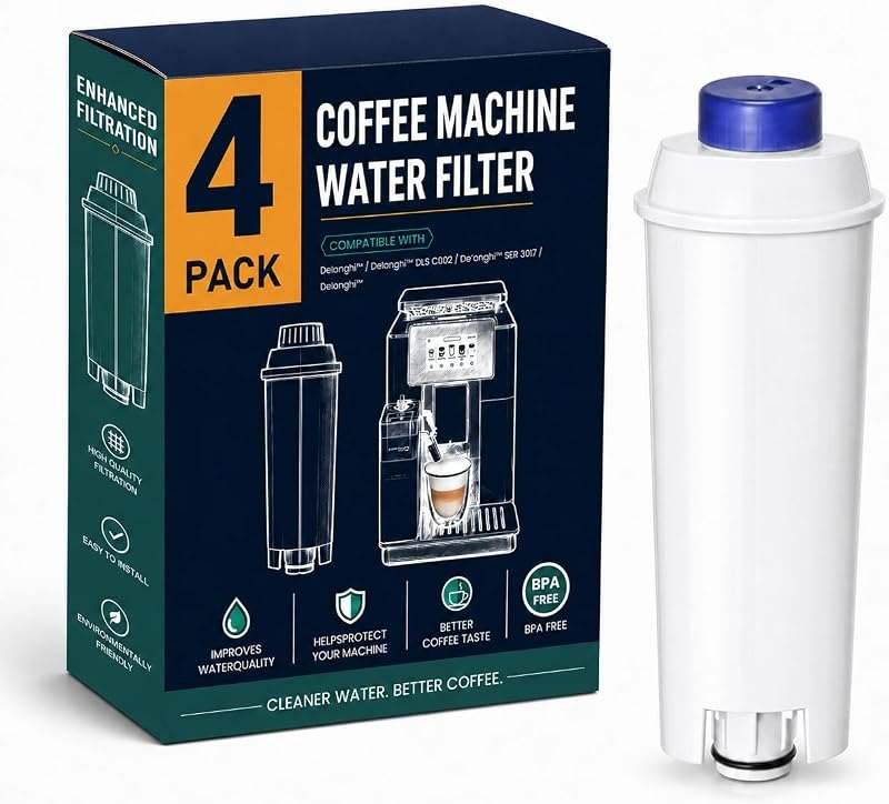 4-Pack Coffee Machine Water Filter Replacement Compatible with DeLonghi DLSC002, for Magnifica Evo, Dinamica Plus
