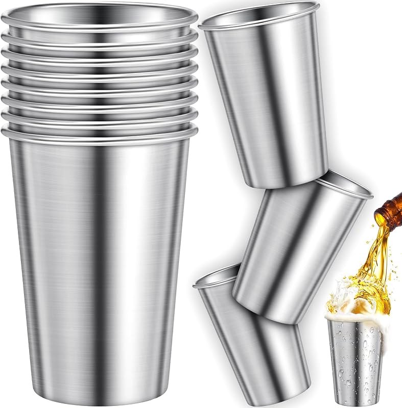Honeydak 12 Pack Stainless Steel Cups 16 oz Metal Camping Cups Stackable Stainless Steel Pint Tumblers Shatterproof