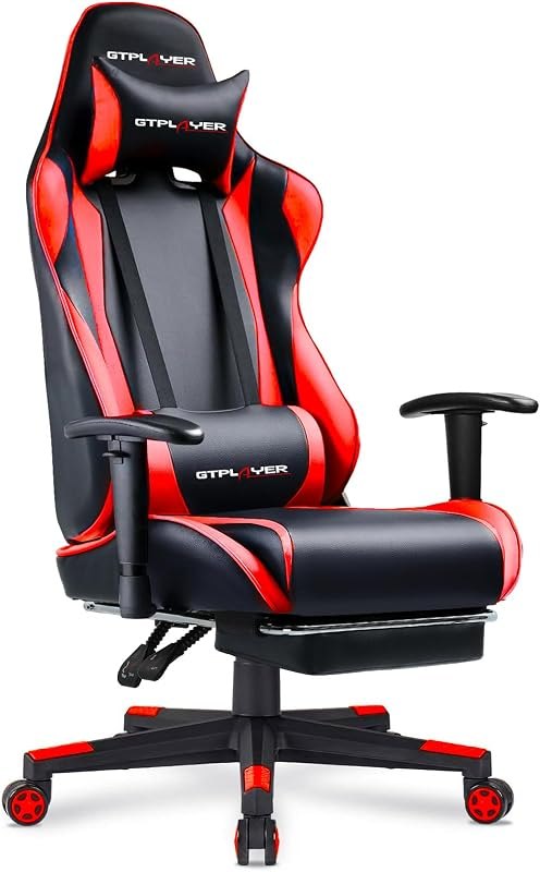 GTPLAYER Gaming Chair with Footrest, Ergonomic Computer Game Desk Chair, Reclining Gamer Chair Seat Height Adjustment