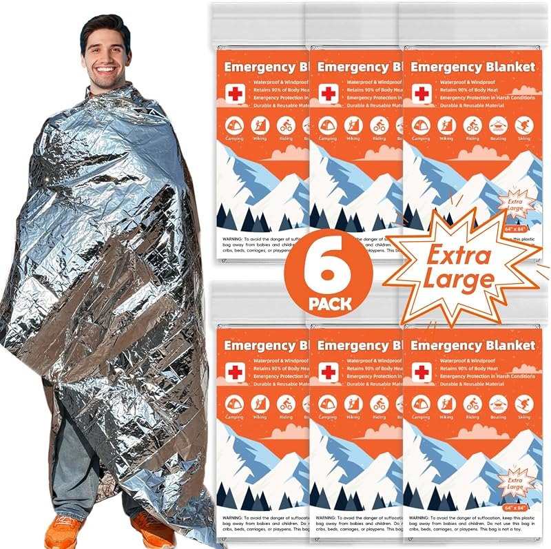 Emergency Mylar Blankets, Survival Space Blanket, 6 Pack — sauna blanket for sauna blanket