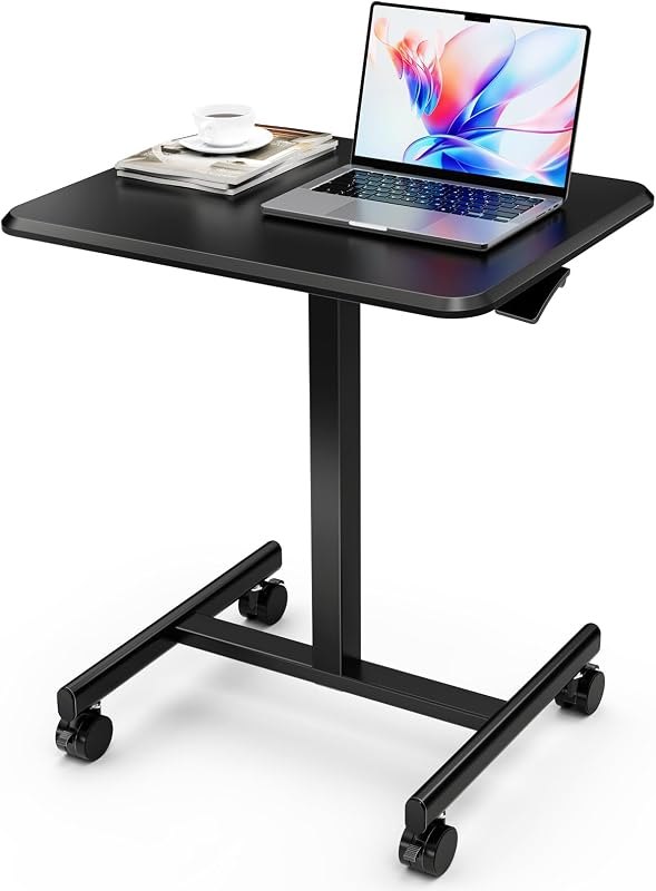 iPower Standing Desk Small Rolling Desk with Lockable Wheels, Mobile Stand Up Desk Adjustable Height 28-43 Inch