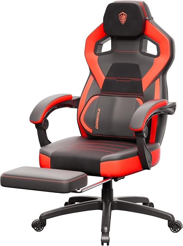 Dowinx Big and Tall Gaming Chair, Red, Modern High Back, PU Leather, Steel Frame, Ergonomic, Adjustable Headrest