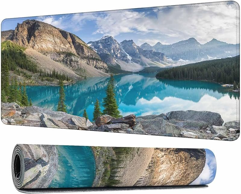 Moraine Lake Gaming Mouse Pad Rocky Mountains Panorama Large Mousepad Desk Keyboard Mat for PC,Home,Office 35.4"X15.7"
