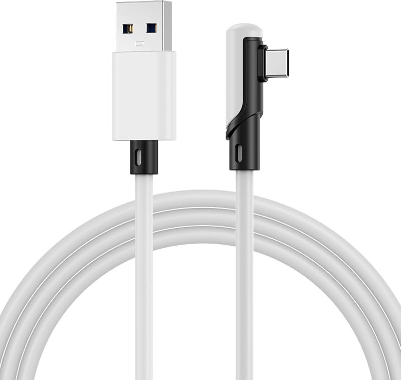 MMOBIEL VR Link Cable USB-A to USB-C, 16.4 ft (5m) White PVC, 90° Type-C Connector — Quest link cable for quest link