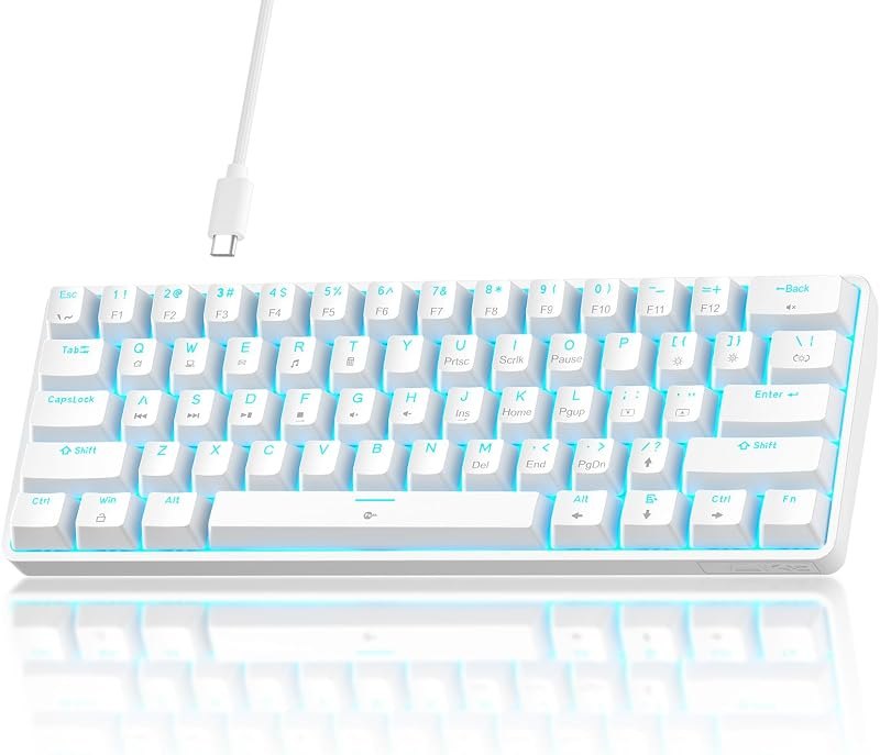 TMKB 60% Mechanical Gaming Keyboard, Red Linear Switch, Wired, White — PS6 Gaming Keyboard for ps6 gaming keyboard