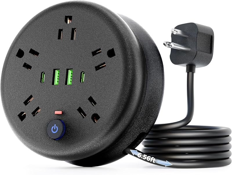 Power Strip Surge Protector-6.56 ft Retractable Travel Extension Cord Portable Powerstrip with 5 Outlet 2 Smart USB