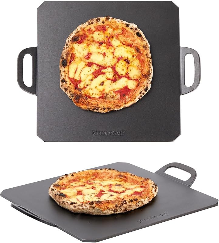 14 x 14 inch Pizza Steel, Premium Carbon Steel Baking Plate for Perfectly Crispy Pizzas and Breads, Dual Handles