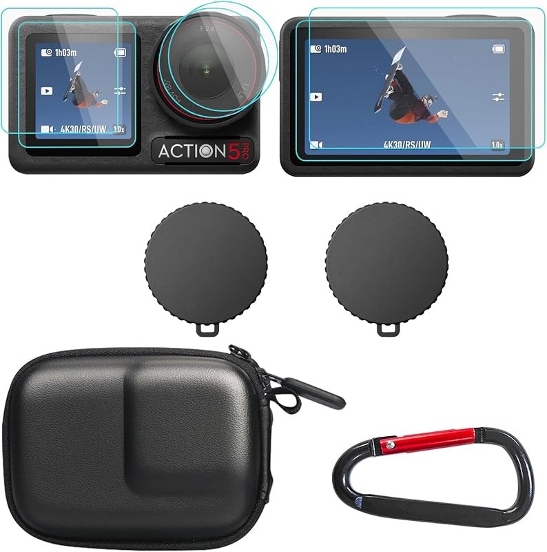 OSMO Action 5 Pro Accessories, PU Portable Mini Carrying Bag Case, Lens Screen Protectors (6 Pack) Comatible with DJI