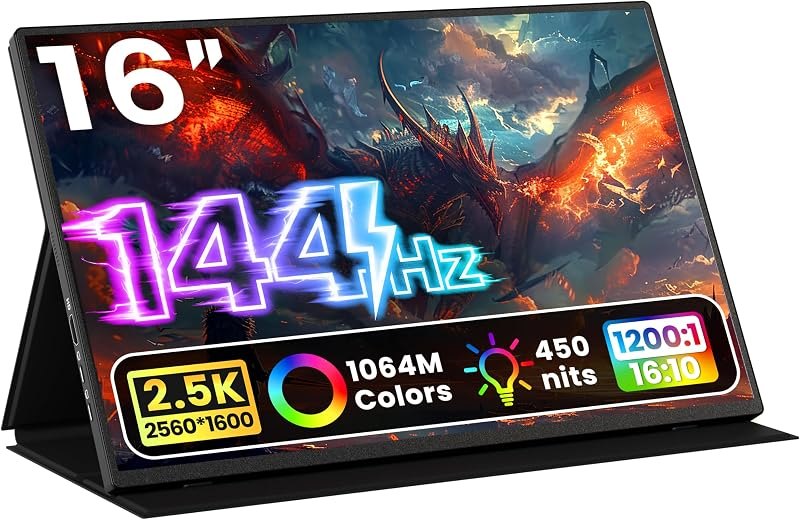 Upperizon Portable Monitor 16 inch 2K QHD 2560x1600 106% sRGB, 144Hz USB-C, 120Hz HDMI, HDR Travel Monitor for Laptop