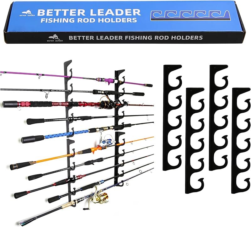 Fishing Rod Holder for Garage Wall, Fishing Pole Rack,Fishing Pole Holders for Multiple Rods & Combos, Ideal Fishing